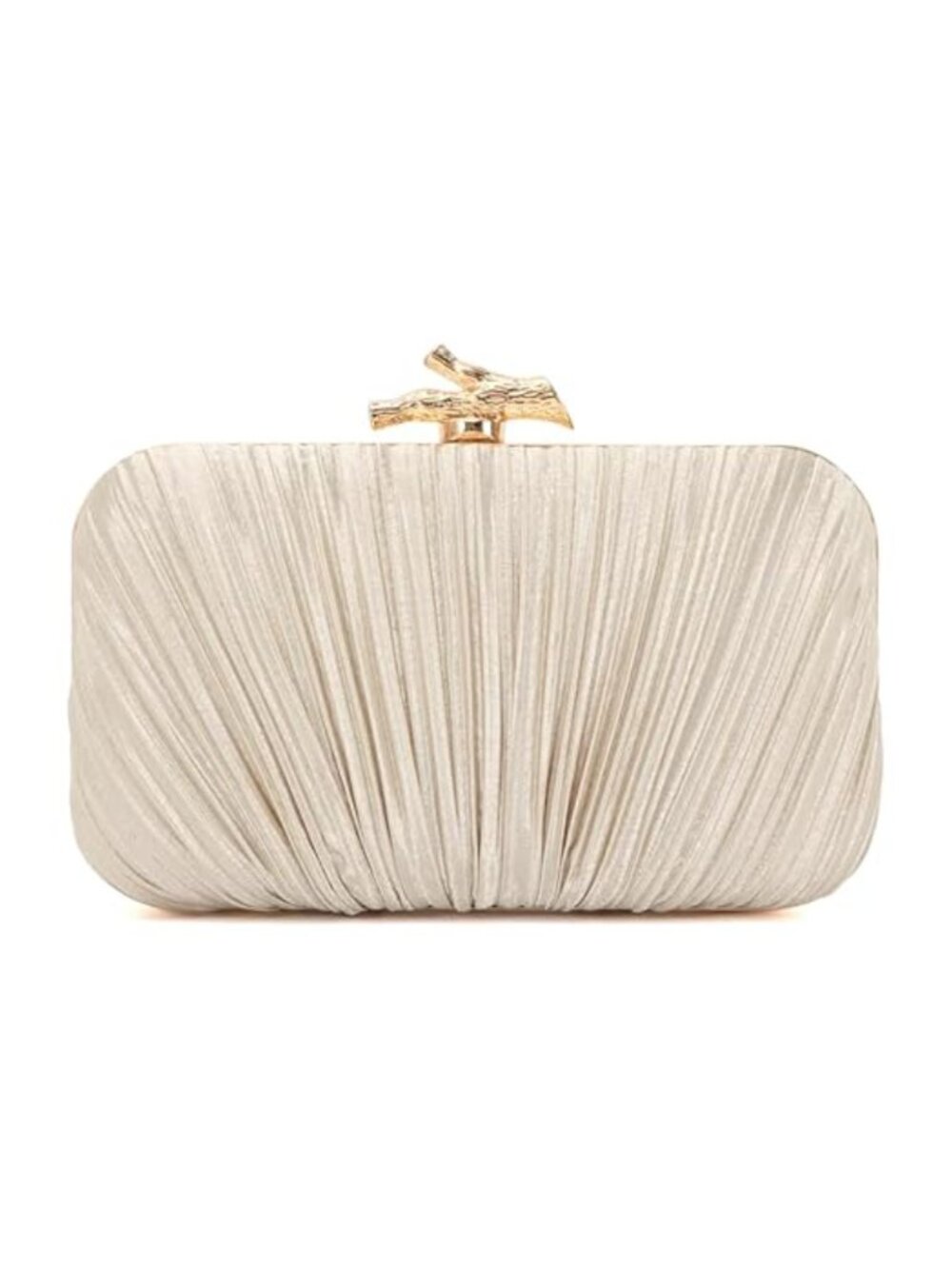 Pleated Satin Evening Clutch with Chain Branch Lock Formal Handbag